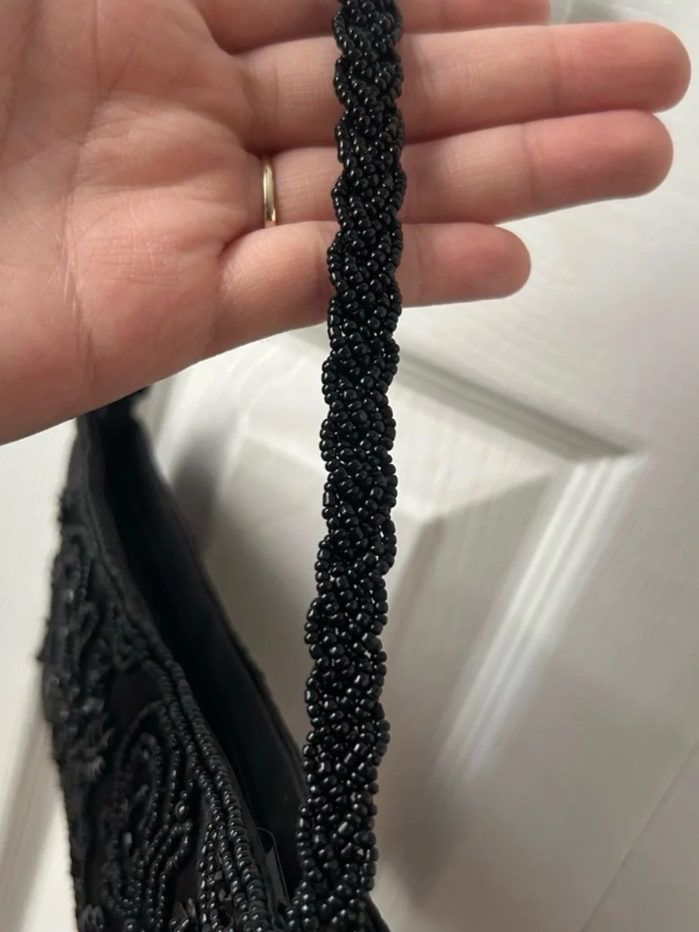 Vintage Jessica McClintock Black Beaded Satin Evening Bag Coquette